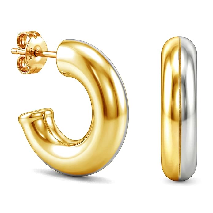 TRUESILVER ACPL 925 Sterling Silver Earrings for Women | Two Tone & Three Tone C Hoop Earrings | BIS Hallmarked Lightweight Stylish Daily Wear Jewelry for Women