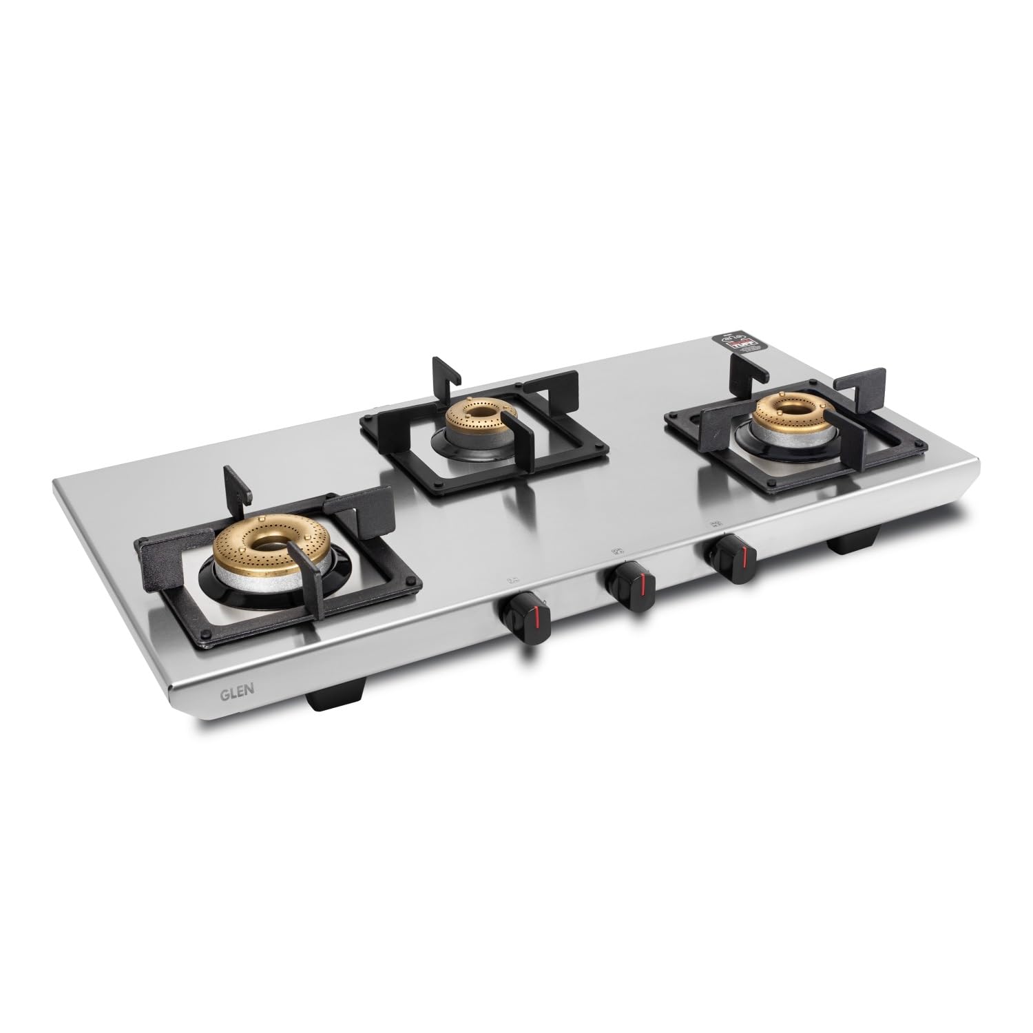 Glen 3 Burner Stainless Steel LPG Gas Stove 73 cm | Ultra Tuff Body | Forged Brass Burner | Manual Ignition | 360° Revolving Nozzle | 2 Year Warranty | 1053UTSS73