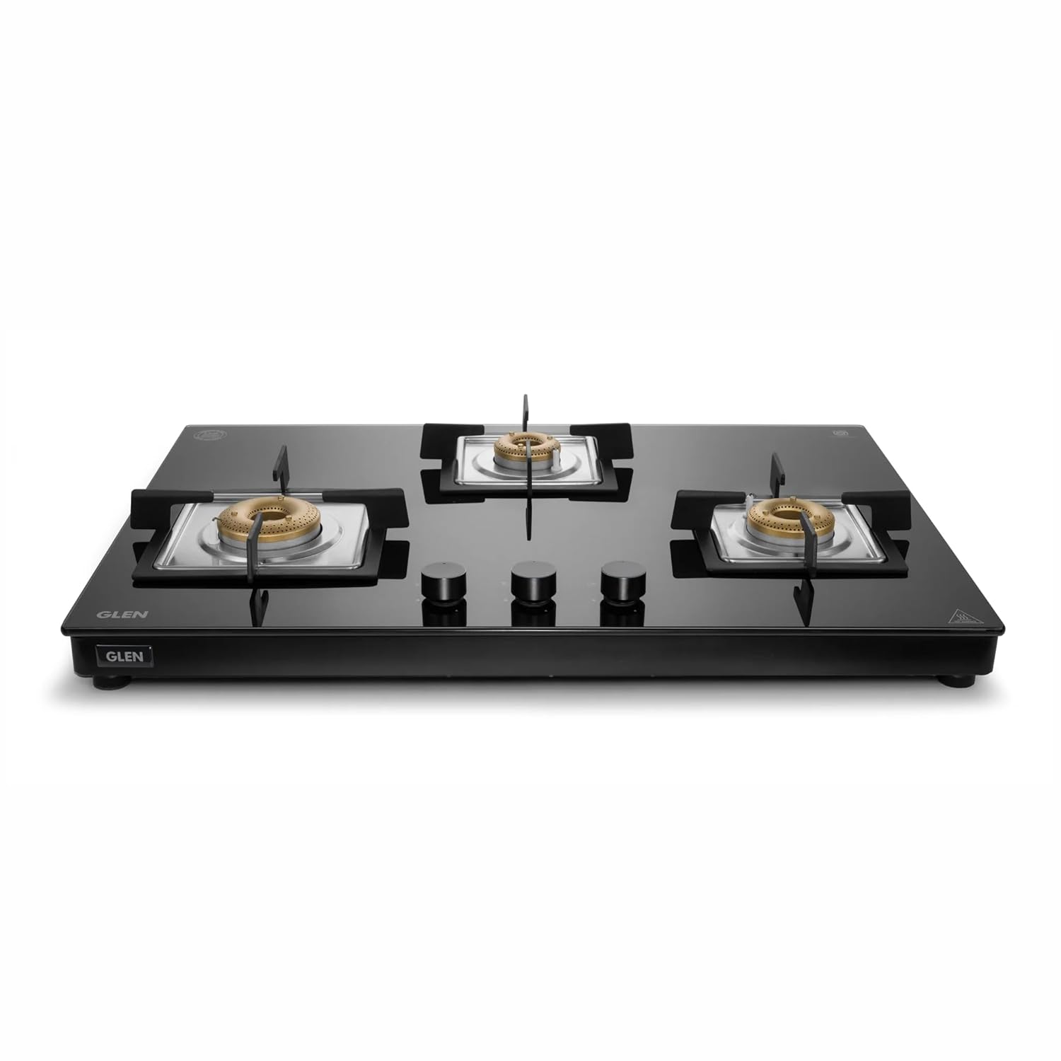 Glen Ultra Slim Premium LPG Gas Stove 3 Burner 75 cm | Auto Ignition | 1 Jumbo Forged Brass Burner | 8 MM Toughened Glass Top | Black | 2 years standard & 5 years glass Warranty | 1073USBL75