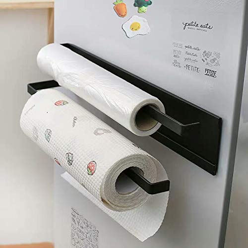 ARHAT ORGANIZERS Magnetic Double Towel & Tissue Roll Holder | Paper Towel, Foil Roll & Kitchen Towel Hanger | Magnetic Holder for Kitchen Fridge or Any Metal Surface (Black)