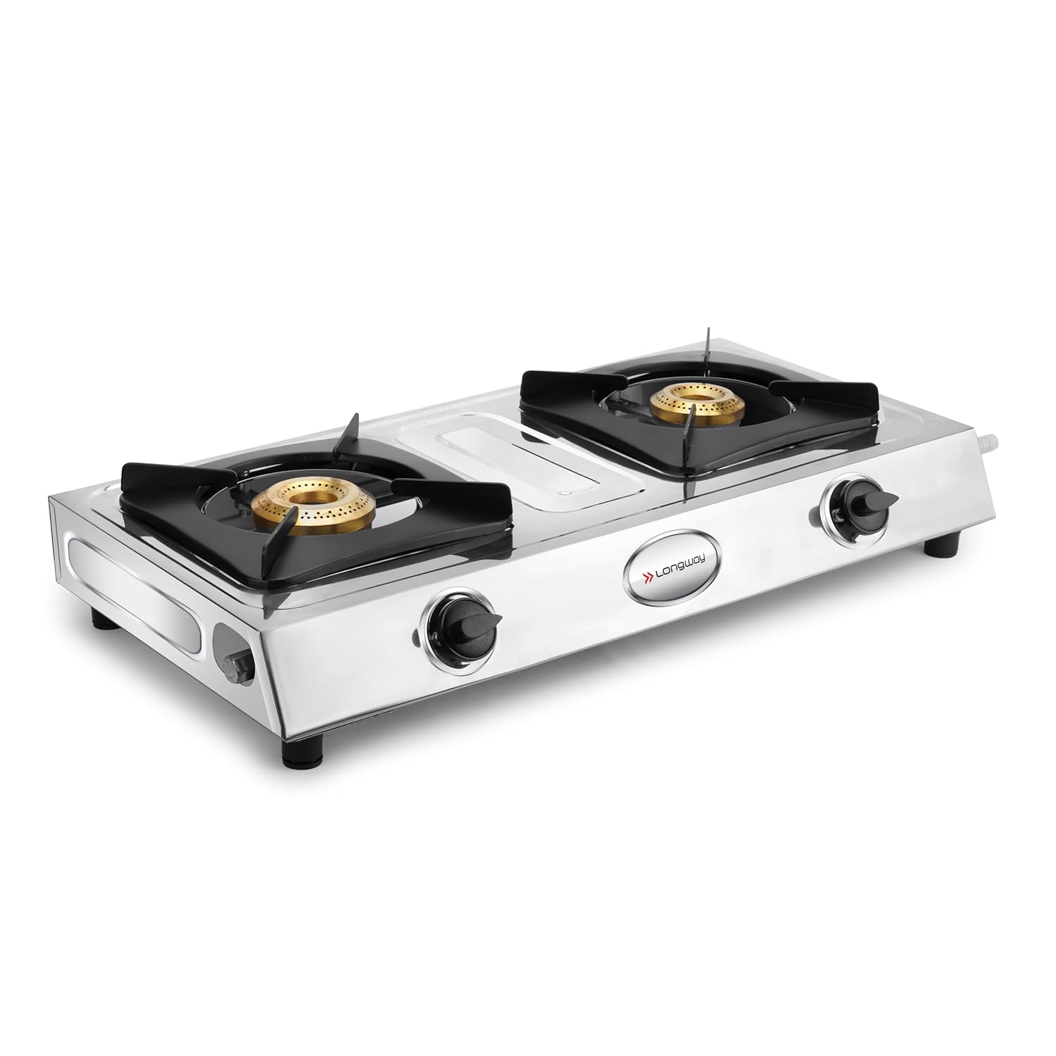 Longway Stellar Stainless Steel Top, 2 Burner Manual Ignition Stainless Steel Gas Stove (Silver, ISI Certified, 2 Year Warranty)