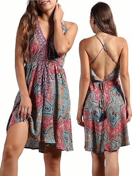 KE KANHA EXPORTS Convertible Halter Short Dresses|Beach Wear Dress for Women|Backless Dress Women|2-in-1 Skirt One Shoulder|Easily fits S-M-L|Bust 30-36 in|Length 40 in|Boho Free Scrunchie Included