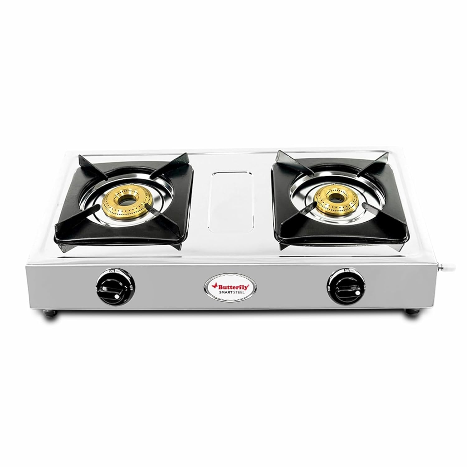 Butterfly Smart 2 Burner Stainless Steel Gas Stove | Manual Ignition | Brass Burners | Skid-proof Legs | 1 Year Manufacturer's Warranty | Grey