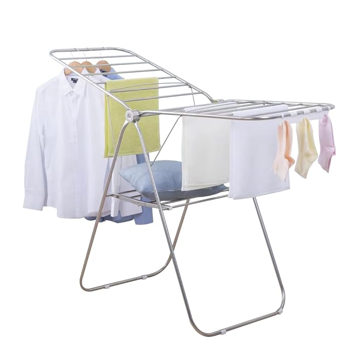 JD FRESH 180° Adjustable Stainless Steel Clothes Drying Stand/Foldable Drying Rack/Hanger for Clothing/Rust Proof Indoor Outdoor Cloth Dryer Stand for Home, Balcony & Terrace (Silver)