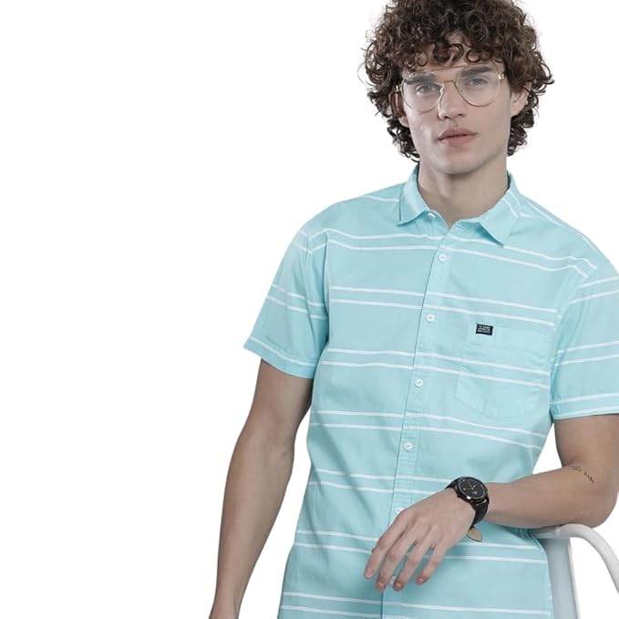 The Indian Garage Co Men Slim Fit Striped Half Sleeves Spread Collar Casual Shirt