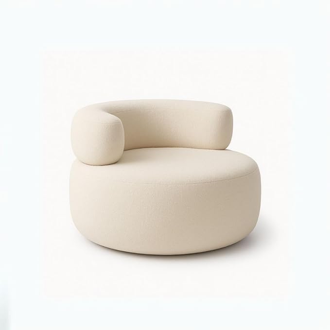 Modern Round Accent Chair, Teal Bookley Fabric, High Density Foam Cushion, Pinewood Frame, Contemporary Style for Living Room Bedroom Office, 36"x36"x24 (White)