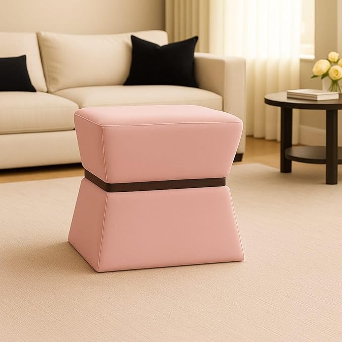 Jaico Premium Black Velvet Footstool with Gold Accent | Modern Living Room Furniture (Pink)