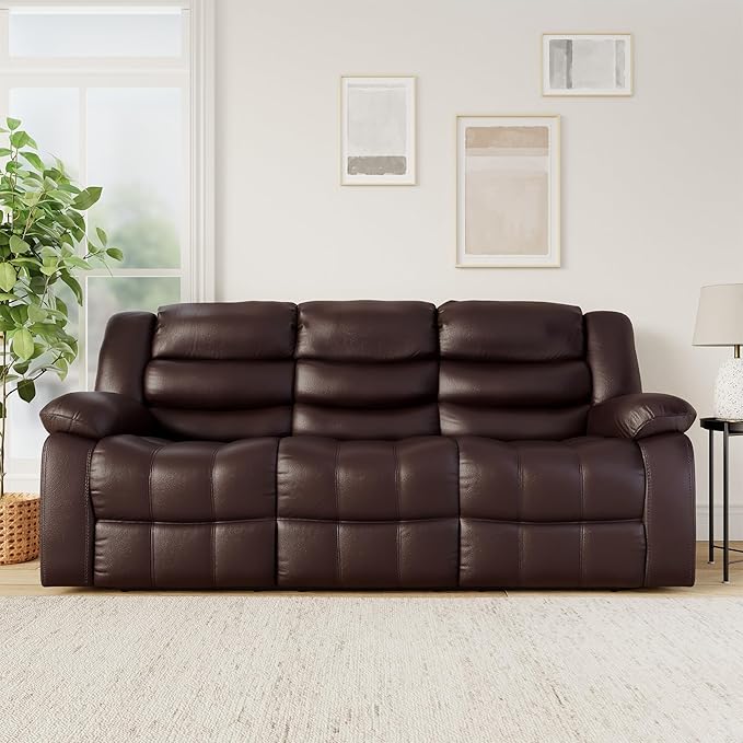 Amazon Brand - Solimo Delphi 3 Seater Leatherette Fabric Recliner (Brown)