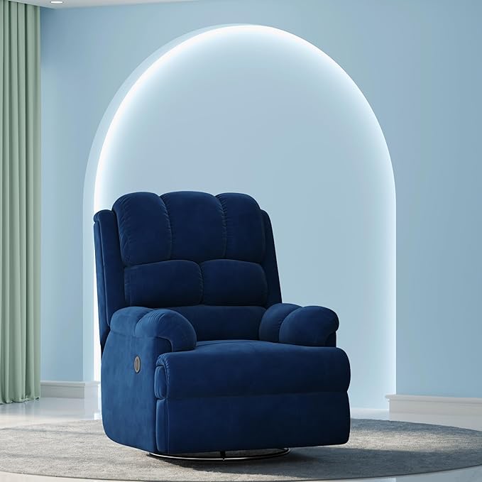 The Sleep Company Luxe Motorised Standard Recliner | Patented SmartGRID Technology | Motorised Single Recliner Sofa | Unique Lumbar Design | Premium Upholstery | Blue | Free Installation