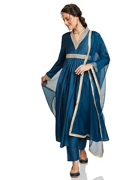 Amazon Brand - Myx Women's Embroidered Anarkali Kurta Set with Organza Dupatta (Available in Plus Sizes)