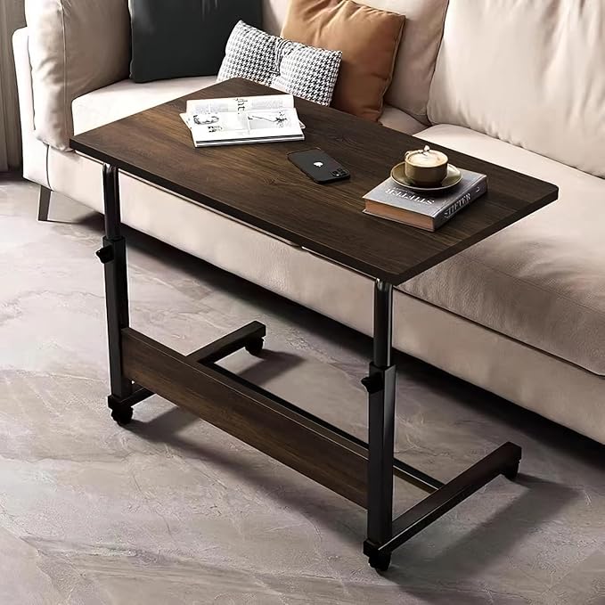 Torche Ironwood Multipurpose Height Adjustable Movable Table for Computer & Laptop Table with Wheels (Small-Dark Oak)-Black Frame