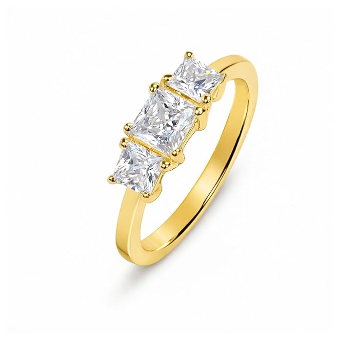 925 Sterling Silver Adjustable Three Stone Ring for Women with White Cubic Zirconia | Elegant Daily Wear Finger Ring | Hallmarked Sterling Silver Jewellery Gift for Women