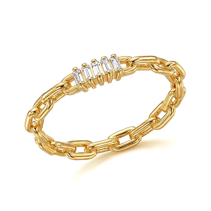 TRUESILVER ACPL 925 Sterling Silver Aurelia Gold Baguette Chain Ring for Women