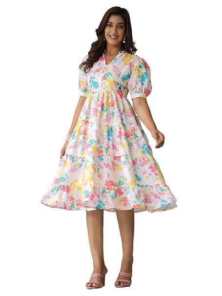Leriya Fashion Summer Dress for Women | Short One Piece A-Line Midi Dress | Lightweight Vacation Wear & Daily Casual Outfit