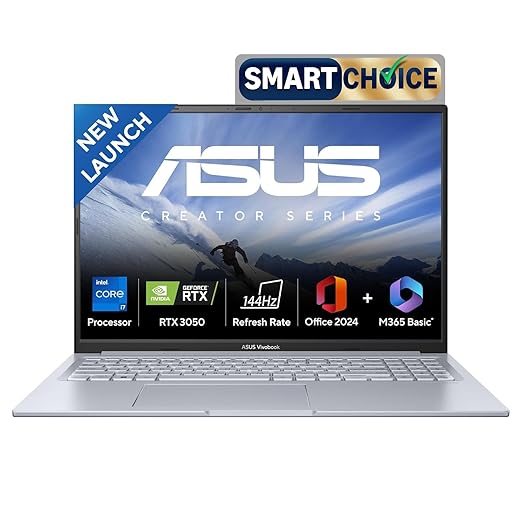 ASUS Vivobook 16X,Smartchoice,Intel Core i7-13620H,RTX 3050-4GB,16GB RAM,512GB SSD,FHD+,16",144Hz,M365 Basic (1Year)*,Office Home 2024,Cool Silver,1.8 Kg, K3605VC-RP492WS,Creator/Gaming Laptop
