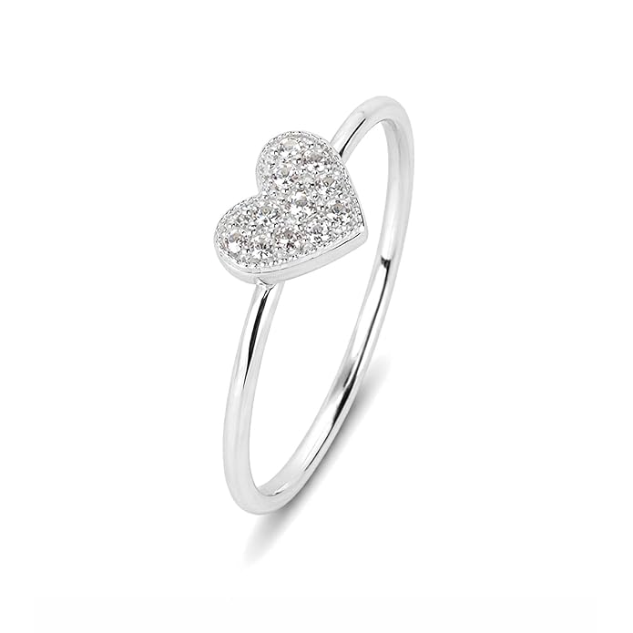 925 Sterling Silver Adjustable Heart Ring for Women with Cubic Zirconia Stones | Minimalist Open Finger Ring | Hallmarked Sterling Silver Jewellery for Daily Wear