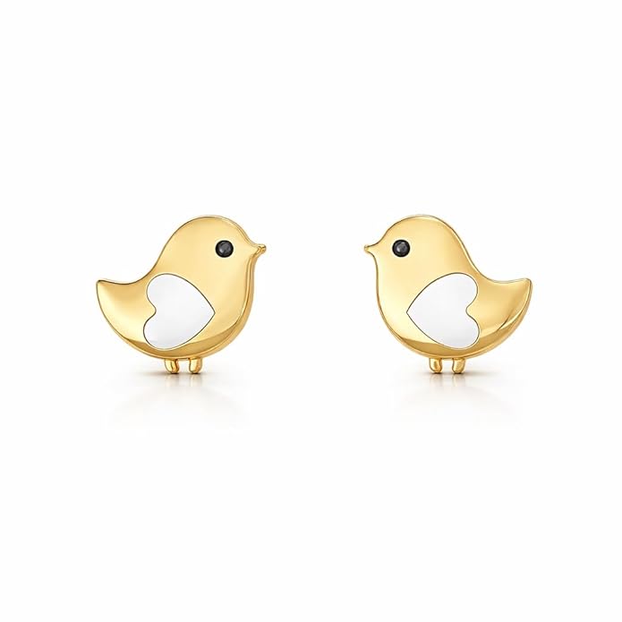 925 Sterling Silver Bird Stud Earrings for Women with Black Spinel | 18K Gold Plated Enamel Jewellery | Purity Certified Silver Earrings | Contemporary Design Stud Earrings for Daily Wear & Office Wear