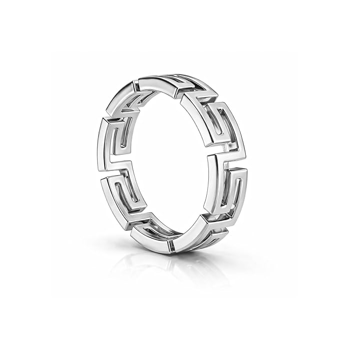 925 Sterling Silver Adjustable Greek Key Pattern Ring for Women | Gold Plated Silver Jewellery | Hypoallergenic Contemporary Design Ring for Daily Wear & Office Wear