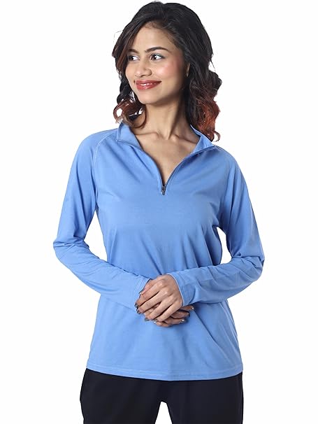 London Hills Women's Cotton Regular Fit Tshirt Full Sleeve Zipper Tshirt T-Shirt Full Sleeves