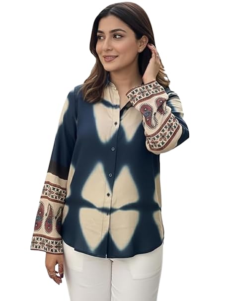 GRECIILOOKS Women Printed Formal Shirt | Stylish Office Top | Casual Full Sleeve Shirts | Trendy Summer Tops | Smart Casual Printed Top for Women's | French Crep Button Down Modern Fit