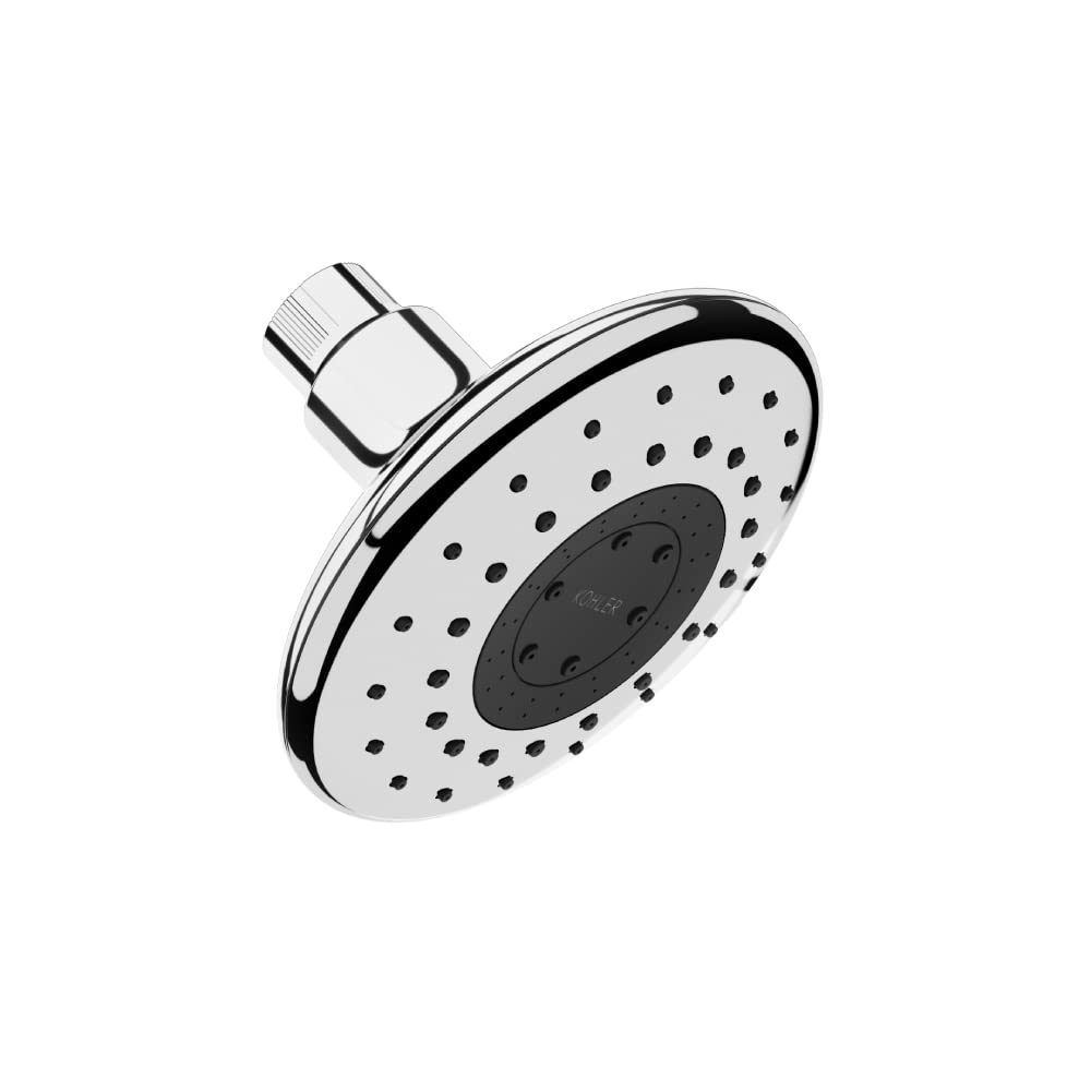 Kohler Daisyfield Shower Head for bathroom | Round Multifunction 5-Spray Overhead Shower | Wall Mount Bathroom Shower with Pause Fuction, Chrome Finish, 4.7 inches