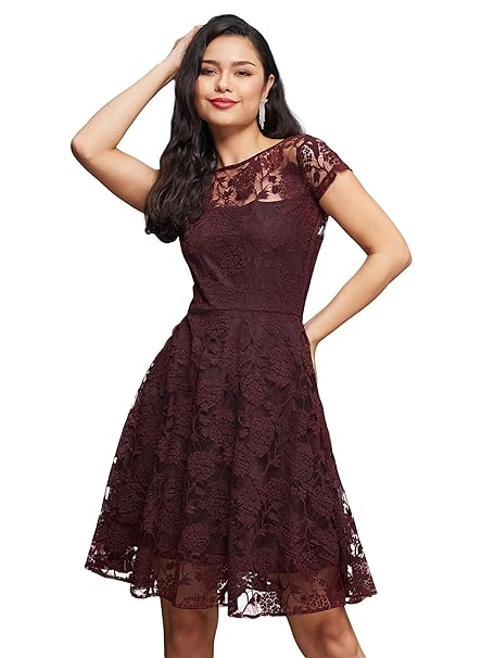 Miss Chase Women's Round Neck Sleeveless Polyester Ruffled Knee- Length Dress