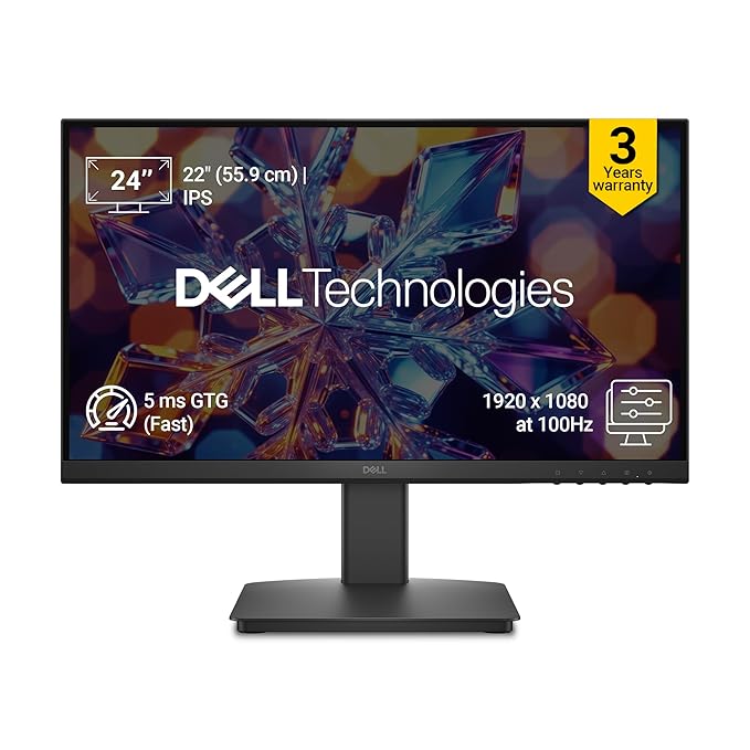 Dell SE2226HX 22" (54.6cm) Full HD IPS Monitor, 100Hz Refresh Rate, 5ms Response, HDMI & VGA Ports, TÜV Rheinland 3-Star Eye Comfort Certified