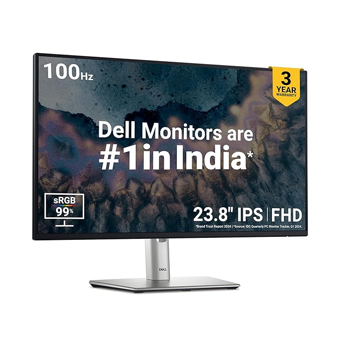 Dell 24 inch P2425H Monitor IPS FHD|100Hz| 99% sRGB | 250 cd/m2 (Typical) 5ms| 1500:1 Contrast Ratio| 5X USB 3.2 Gen1 1x HDMI 1.4 1xDP 1xVGA| Height Tilt Swivel Pivot |USB-C Downstream | Flicker Free