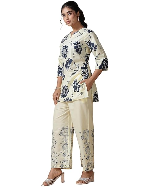 Pinkmint Women's Pure Cotton Co Ord Set l Kurta Sets for Women |Kurta Sets| Printed Kurta with Pant l Stylish Pocket & 3/4 Sleeve Women Co-ord Set (Avaiable in Plus size)