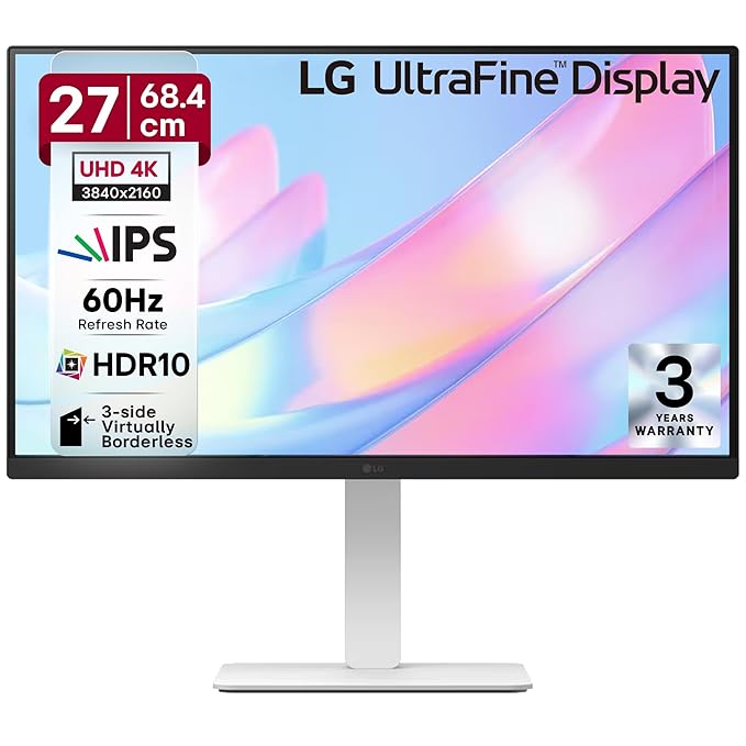 LG 27US550 68.4 cm (27 Inch) Ultrafine UHD (3840x2160) IPS Monitor, HDR10, DCI-P3 90%(Typ.), 3-Side Virtually Borderless, Anti-Glare, DP, HDMI X 2, HP Out, Tilt/Height/Swivel/Pivot Adjustment (White)