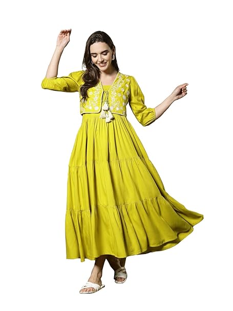 Stylum Women's Solid & Embroidered Rayon Tiered Dress with Jacket