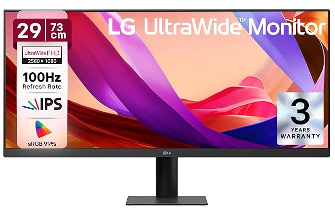LG 29U511A 73 cm (29 Inch) UltraWide WFHD (2560x1080) IPS Monitor, 100Hz, 5ms(GtG), Anti-Glare, sRGB 99% (Typ.), HDR10, 3-Side Virtually Borderless, DP, HDMI, Headphone Out, Tilt Adjustable (Black)