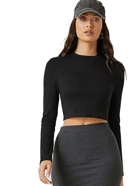 Aahwan Women's 100% Cotton Slim Fit Striped Full Sleeve Crop Top