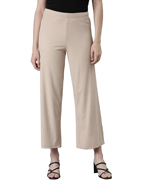 GO COLORS Soft Rayon Blend Rib Palazzo Full Length for Women| Breathable, Mid Rise