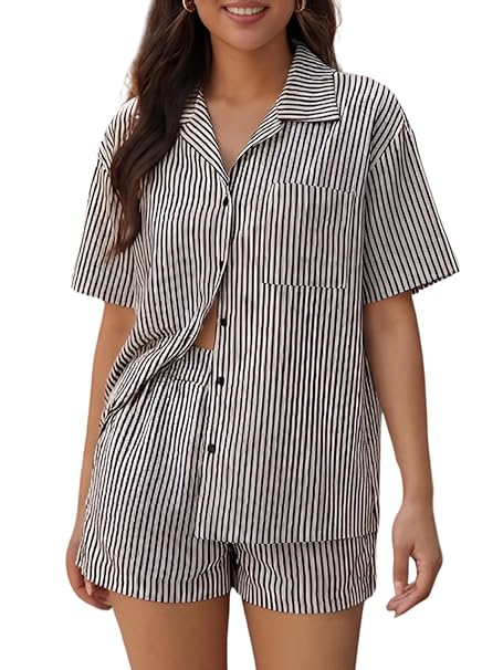 GRECIILOOKS Co-ord Set for Women Stylish Rayon Striped | Night Suit for Women | Textured Pattern Pyjama Set for Women's Travel Beach & Holiday Look | Night Dress for Woman