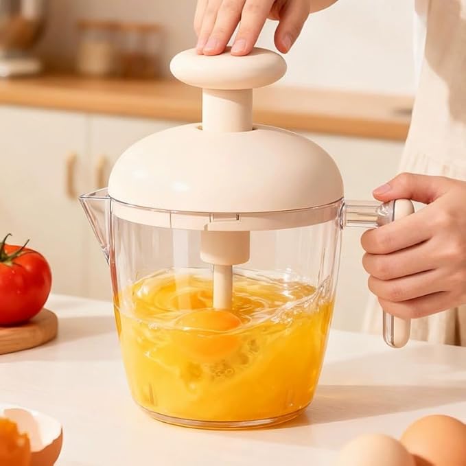 Homero Manual Egg Mixer with Multi-Blade Whisk | Ergonomic Hand Press Mixer for Eggs, Cream & Batter | Non-Electric Kitchen Tool for Baking & Cooking (Pack of 1)