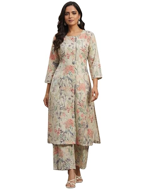 GRECIILOOKS Women Floral Printed Kurta Set | Straight Kurta with Palazzo Pants | Ethnic Casual Set