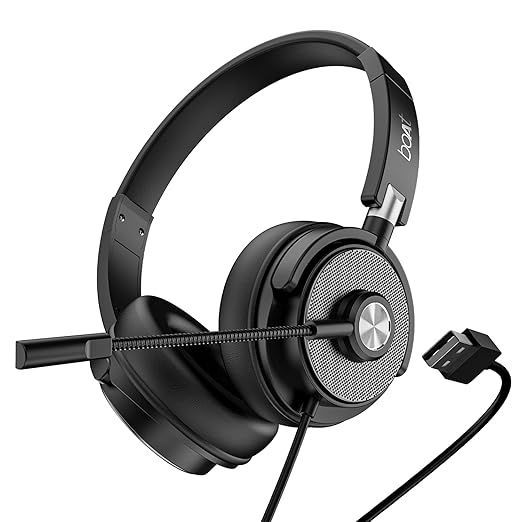 Boat Bassheads 900 Pro Wired Headphones with 40Mm Drivers, Lightweight Foldable Design, Over Ear, Remote Control, Unidirectional Retractable Mic, Adjustable Headband & USB Type-A Compatibility(Black)