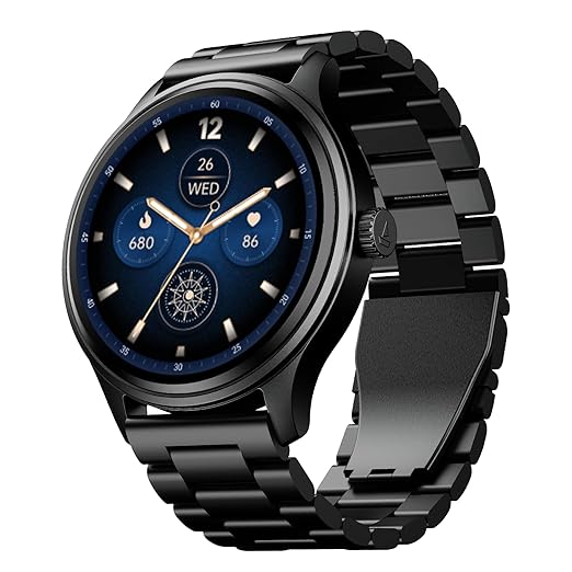 Boat Lunar Discovery Neo, 1.39" (3.5 cm) Round HD Display, Premium Metallic Finish, Animated Watchfaces, 100+ Sports Mode, Bluetooth Calling, Smart Watch for Men & Women (Steel Black)