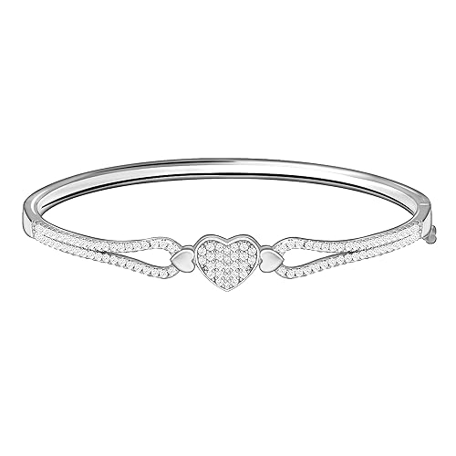 GIVA 925 Silver Zircon Studded Heart Bangle Bracelet Gifts for Girlfriend, Gifts for Women & Girls| With Certificate of Authenticity and 925 Stamp | 6 Month Warranty*
