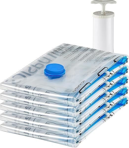 amazon basics Vacuum Compression Storage Bags with Hand Pump - Large, 5-Pack, Plastic