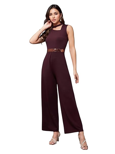 Miss Chase Women's Collared Sleeveless Regular Length Jumpsuit