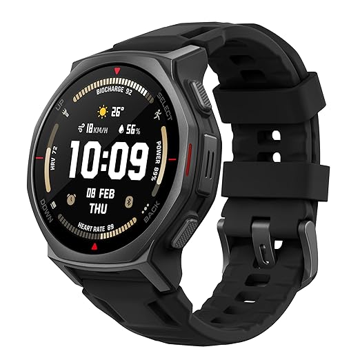Amazfit T-Rex 3 Pro Outdoor Smart Watch 44mm Sapphire AMOLED Display with Flashlight, Dual Band GPS, Offline Maps, 25 Days Battery, 10 ATM, 180+ Sports Mode for Android & iPhone, Tactical Black