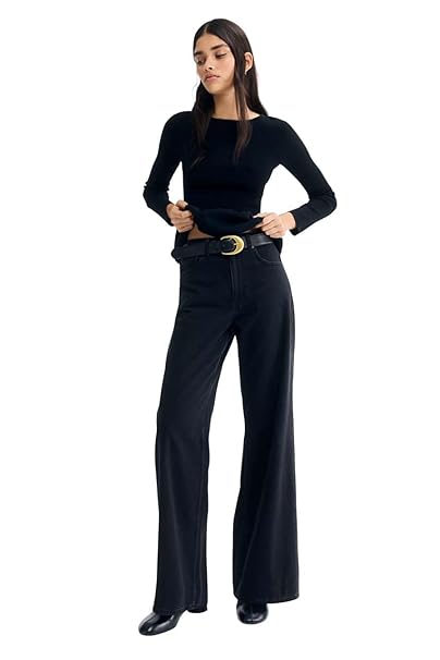KOTTY Women’s High Waist Straight Fit Denim Jeans | Stretchable| Wide Leg & Regular Fit Stylish Wear