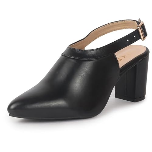 FAUSTO Women Pointed Toe Block Heel Adjustable Backstrap Shoe Style Sandals | Soft Padded Insole | Semi Formal Outfit Sandals