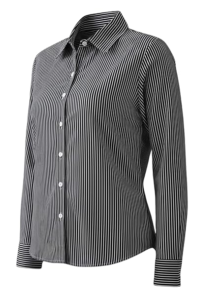 Women's Classic Striped Button-Down Shirt, Long Sleeve Business Casual Blouse
