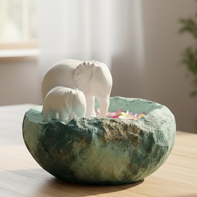 eCraftIndia Elephant Statues Decorative Urli Bowl for Home Decor (Resin, Turquoise Gold) | Urli Set for Decoration Floating Flowers Tea Light Candle Holder | Diwali Decoration Items