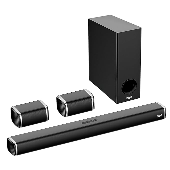 boAt Aavante Bar 2400 5.1CH Soundbar with 180W RMS, Wired Subwoofer, 2 Rear Satellites, Signature Sound, Multi Compatibility, EQ Modes & Remote Control(Premium Black)