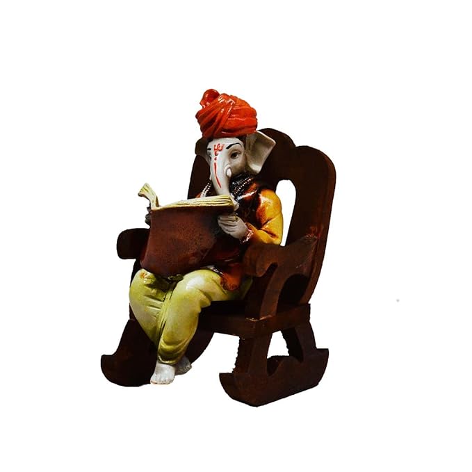 eCraftIndia Resin Lord Ganesha Idol Reading Book Decorative Showpiece| Lord Ganesha Idol for Home Decor Office Car Dashboard| Ganesha Statue for Puja Room| Ganpati Murti| God Statue Gift for Diwali