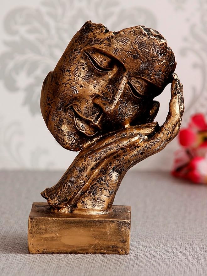 eCraftIndia Golden Resin Human Face Statue Sleeping on Hands Decorative Showpiece for Home Decor Living Room Bedroom| Man Figurine Gift for Diwali Housewarming Corporate Events| Gift for Friend Family